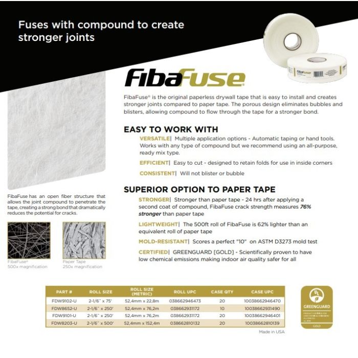 Fibatape 2-1/16" x 75' Creaseless FibaFuse Paperless Drywall Tape