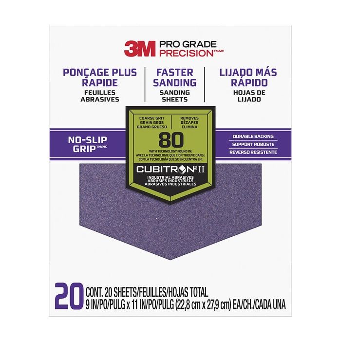 3M 9" x 11" Coarse (80 Grit) Pro Grade Precision Faster Sanding Sheets (20pk)