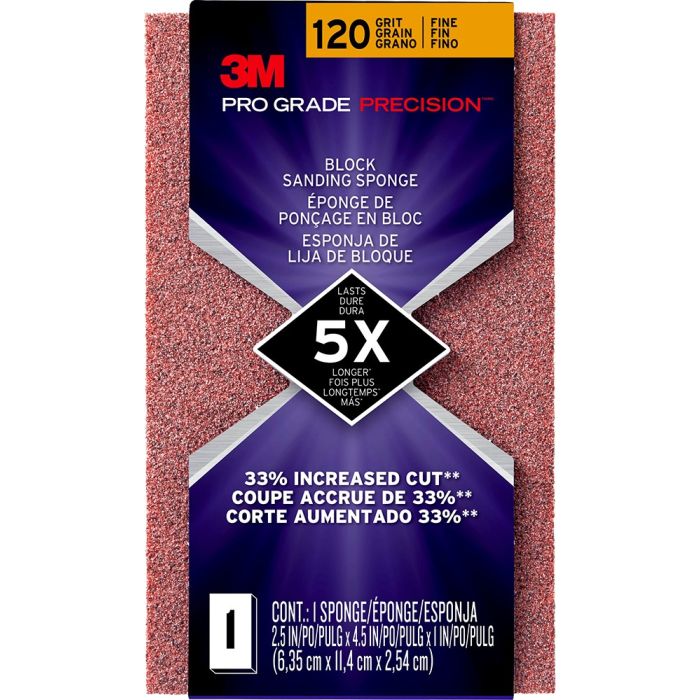 3M Med 120 Grit Pro Grade Precision Faster Sanding Block Sponge