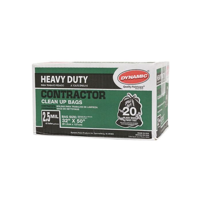 Dynamic 42gal 2.5mil Black Heavy Duty Contractor Trash Bags (20pk)