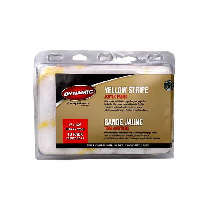 Dynamic 4" x 1/2" (100mm x 12mm) Nap Yellow Stripe Mini Roller Cover (10pk)