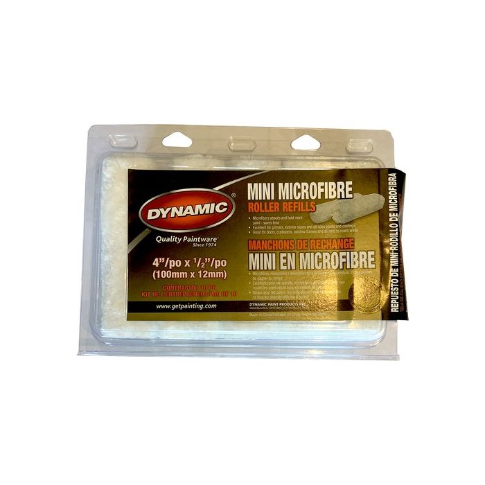 Dynamic 4" x 1/2" (100mm x 12mm) Nap Microfiber Mini Roller Cover (10pk)