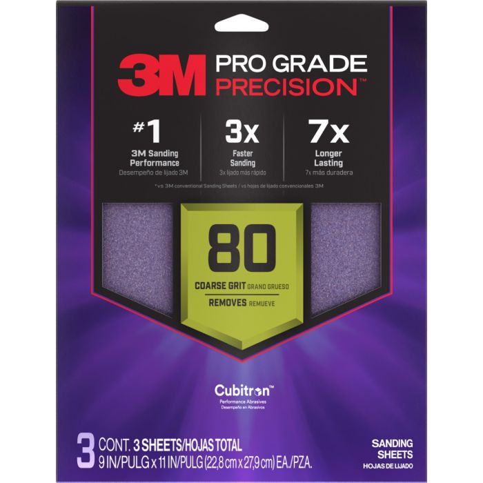 3M 9" x 11" 80 Grit Pro Grade Precision Faster Sanding Sheets (3pk)