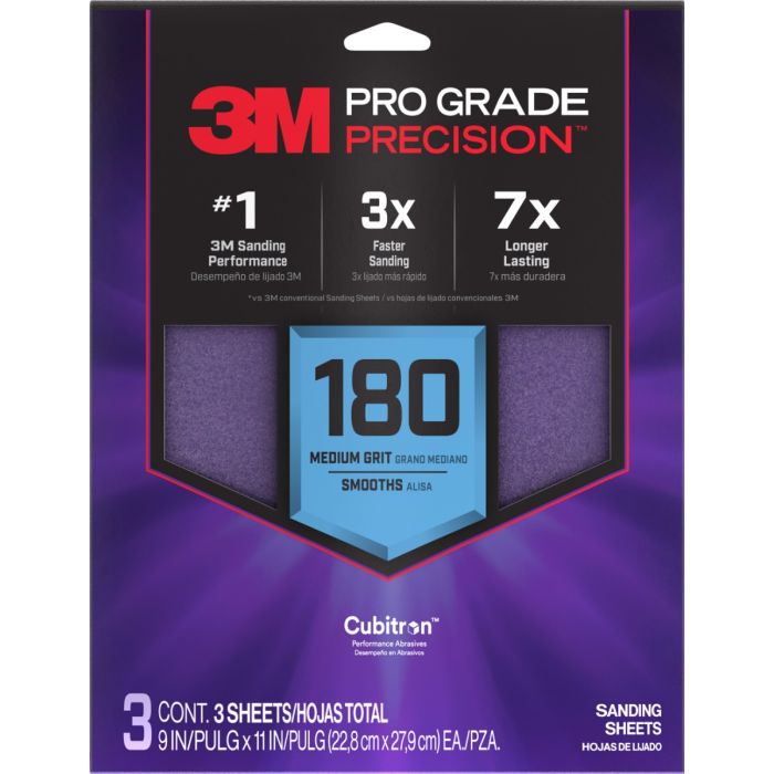 3M 9" x 11" 180 Grit Pro Grade Precision Faster Sanding Sheets (3pk)