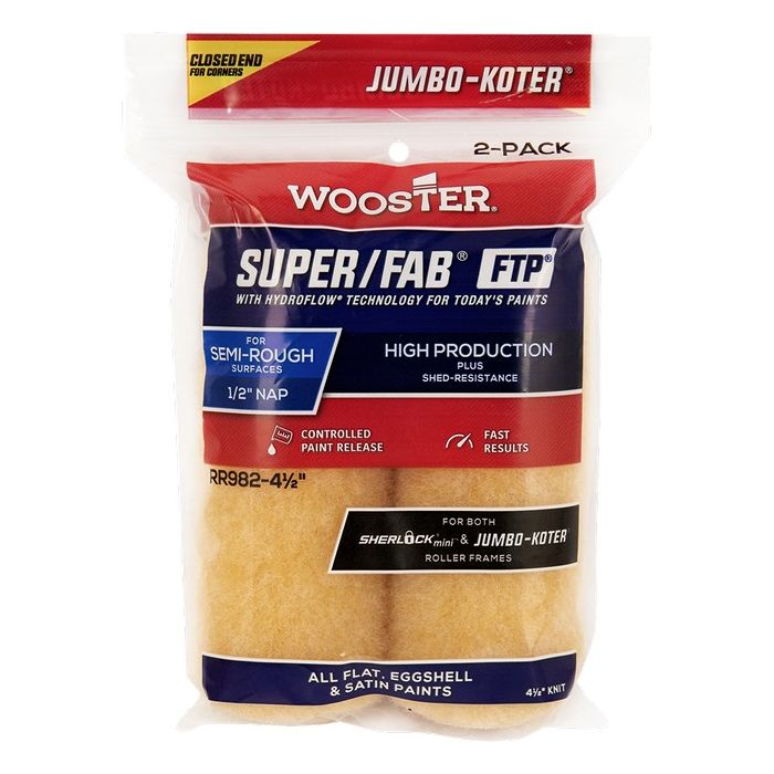 Wooster 4 1/2" x 1/2" Super/Fab FTP Closed-End Jumbo-Koter Roller Cover (2pk)