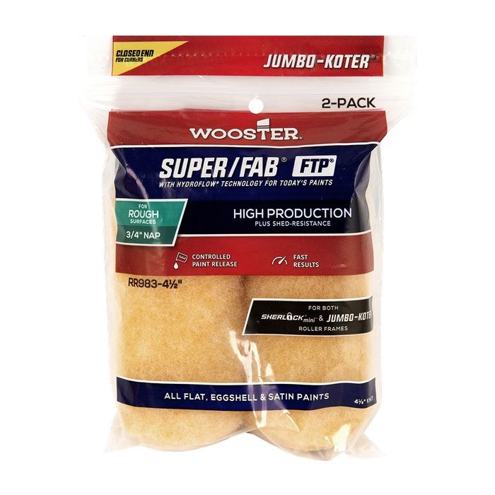 Wooster 4 1/2" x 3/4" Super/Fab FTP Closed-End Jumbo-Koter Roller Cover (2pk)