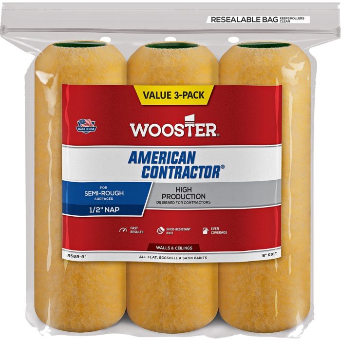 Wooster American Contractor 1/2" Knit Rollers (3pk)