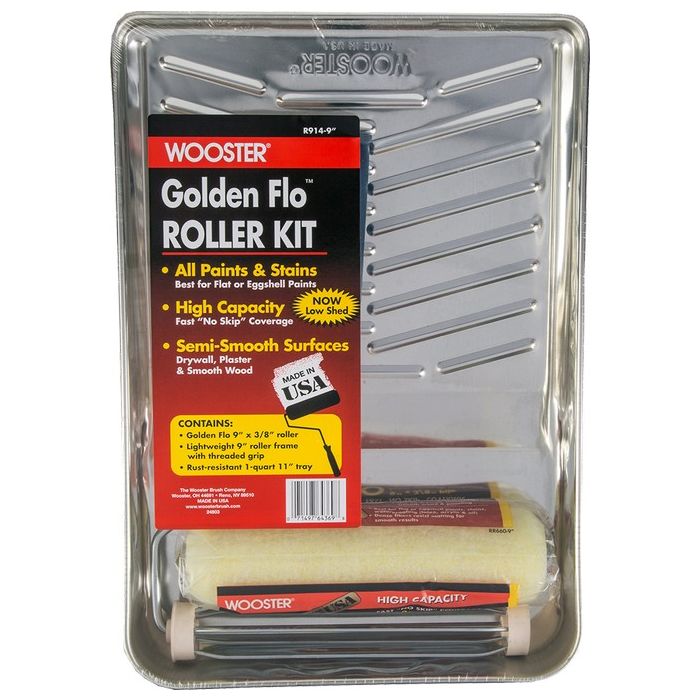 Wooster 9" Golden Flo Flat Paints Roller Kit (3pc)