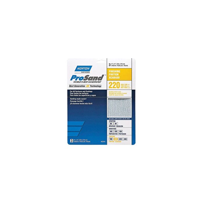 Norton 9" x 11" 220 ProSand Paper Sheets 3Pk