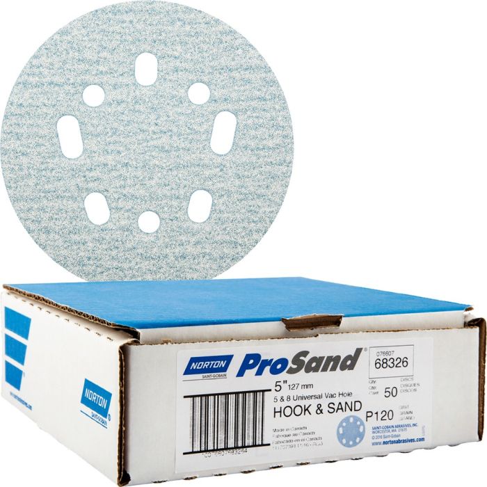 Norton 5" 5 & 8 Hole P120 ProSand Paper H&L UVH Disc 50pk