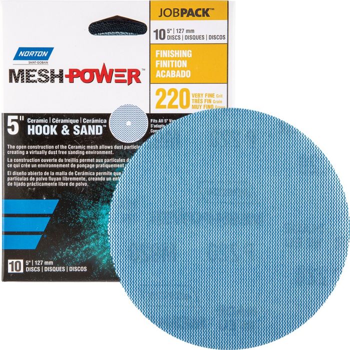Norton 5" 220G Mesh Power Hook & Sand Sanding Disc - 10pk