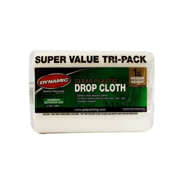 Dynamic 9' x 12' 1mil Rolled Clear Plastic Drop Cloth (3pk)