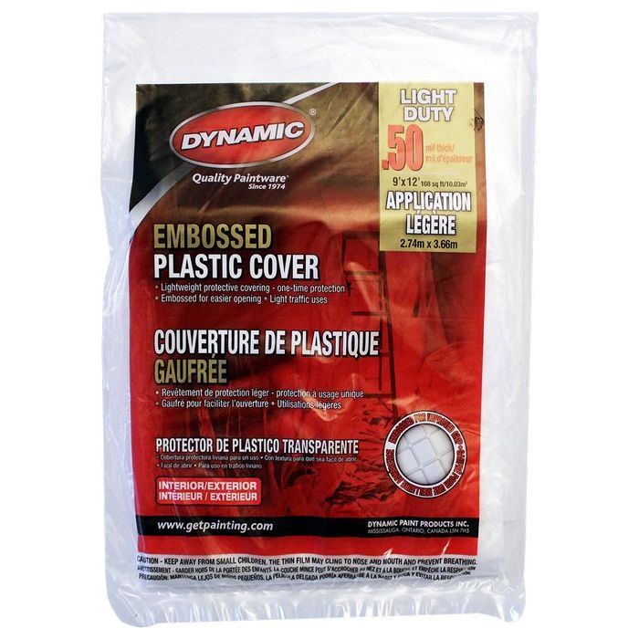 Dynamic 9' x 12' .5mil Flat Packed Embossed Clear Plastic Drop Cloth