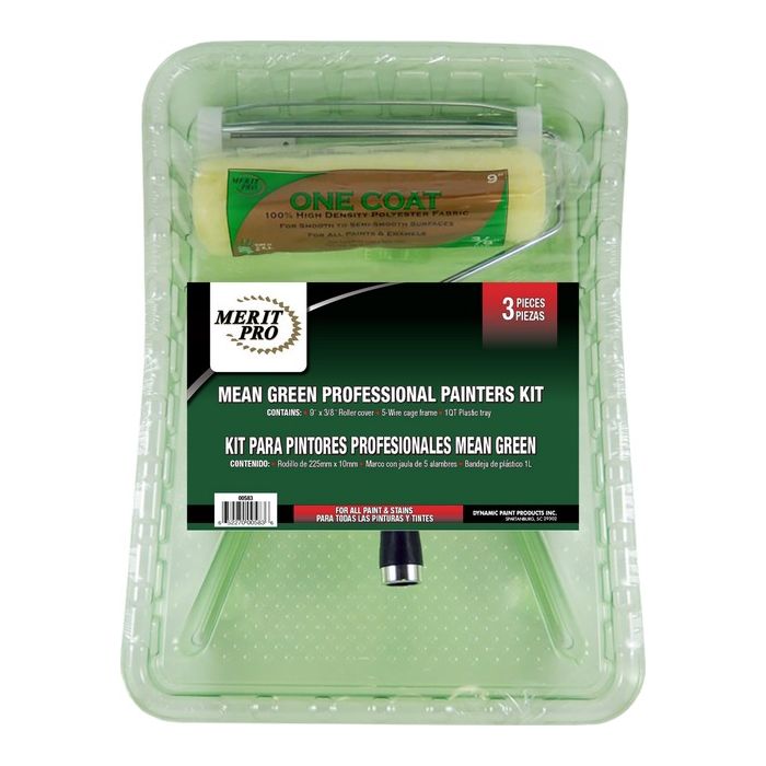 Merit Pro 3pc Mean Green Professional Painters Roller Kit w/Plastic Tray