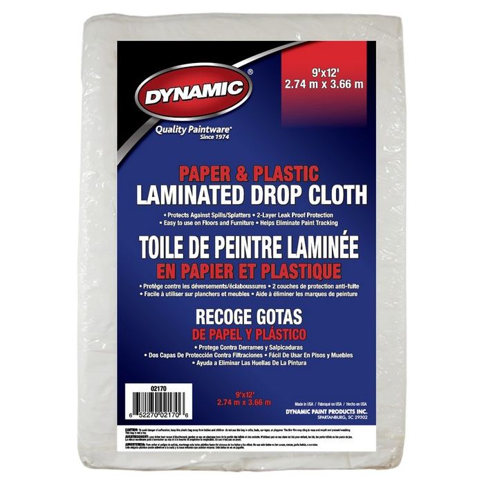 Dynamic 9' x 12' (2.74m x 3.66m) Paper & Plastic Laminated Drop Cloth