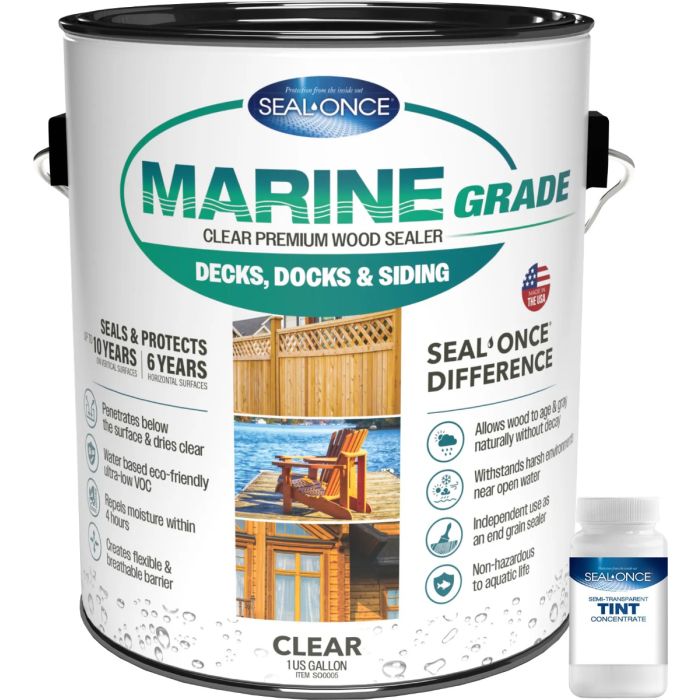 Seal-Once 1gal Natural Single Strength Semi-Transparent Marine Grade Premium Wood Stain & Sealer