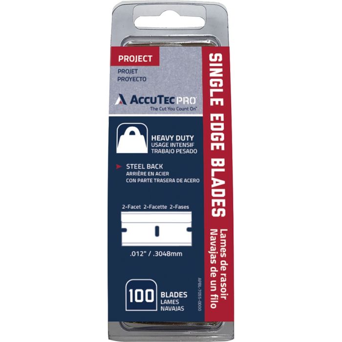 AccuTec .012 Pro Single Edge Blade Steel Back Clamshell 100pk