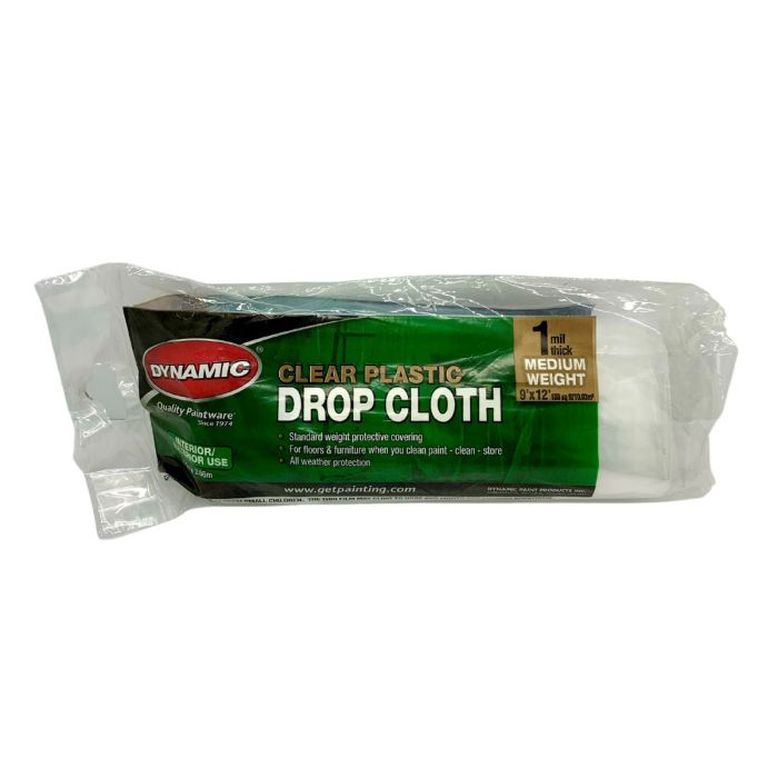 Dynamic 9' x 12' 1mil Rolled Clear Plastic Drop Cloth