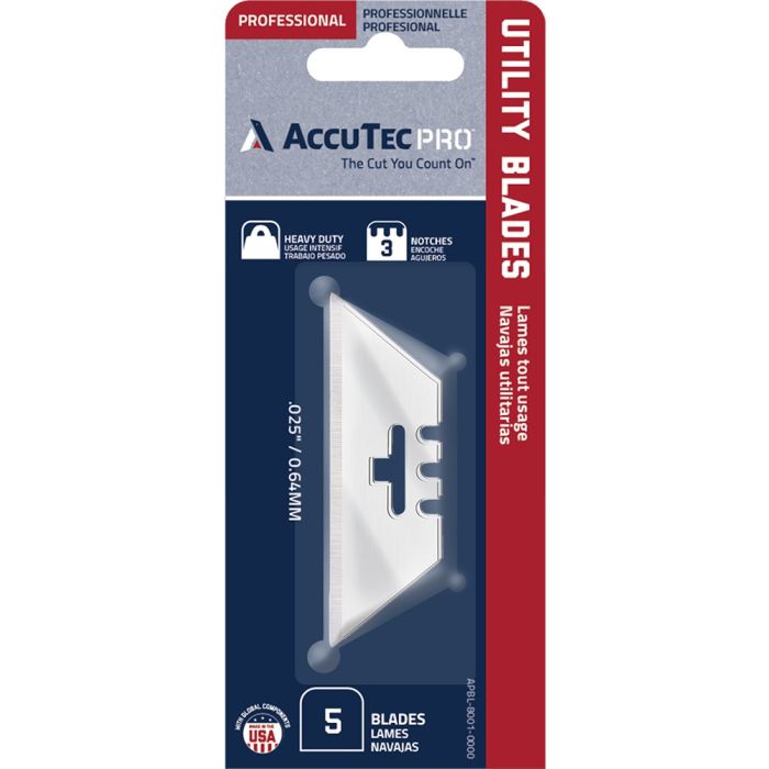 AccuTec Pro 3-Notch 1095 Heavy Duty Utility Blades 5pk