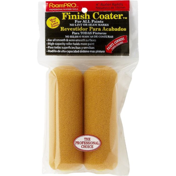 FoamPRO 4" Mini Foam Paint Roller Cover Refills for Oils & Clears (2 per Pack)