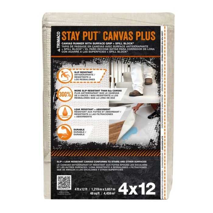 Trimaco 4' x 12' Stay Put Canvas w/ Anti-Slip Barrier + Spill Block Drop Cloth