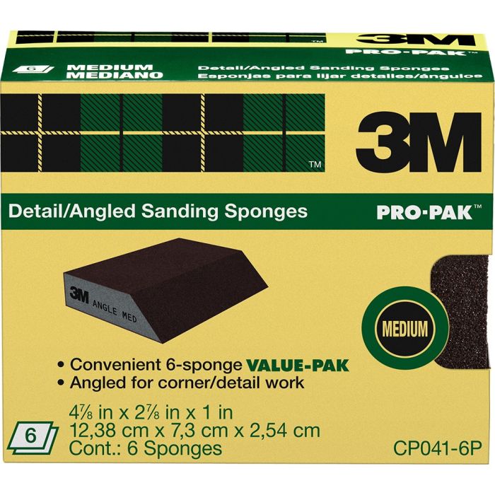 3M 2-7/8" x 4-7/8" x 1" Med Single Angle Sanding Sponge 6pk