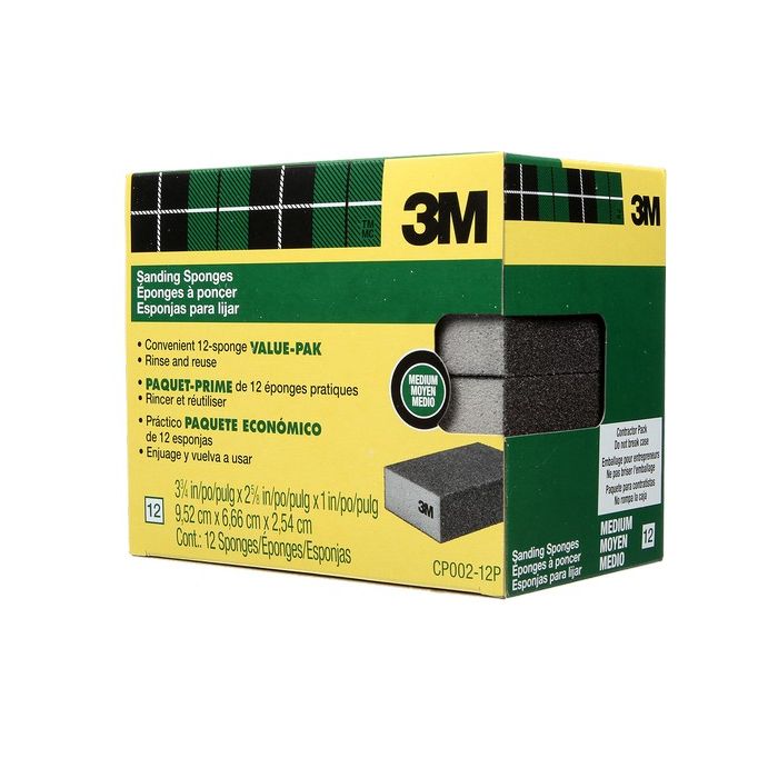 3M 3-3/4" x 2-5/8" x 1" Med Sanding Sponge (12pk)