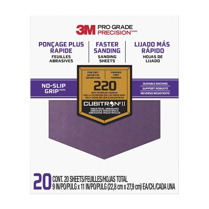 3M 9" x 11" Fine (220 Grit) Pro Grade Precision Faster Sanding Sheets (20pk)