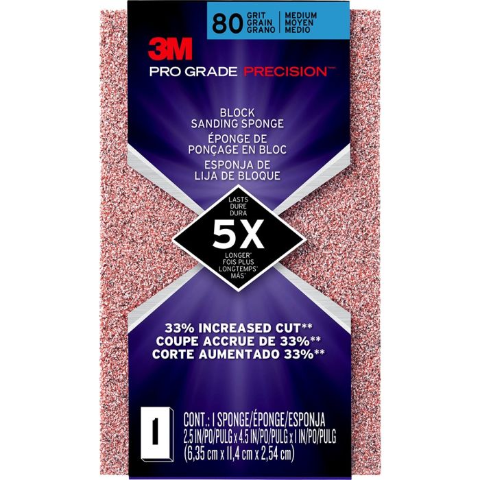 3M Course 80 Grit Pro Grade Precision Faster Sanding Block Sponge