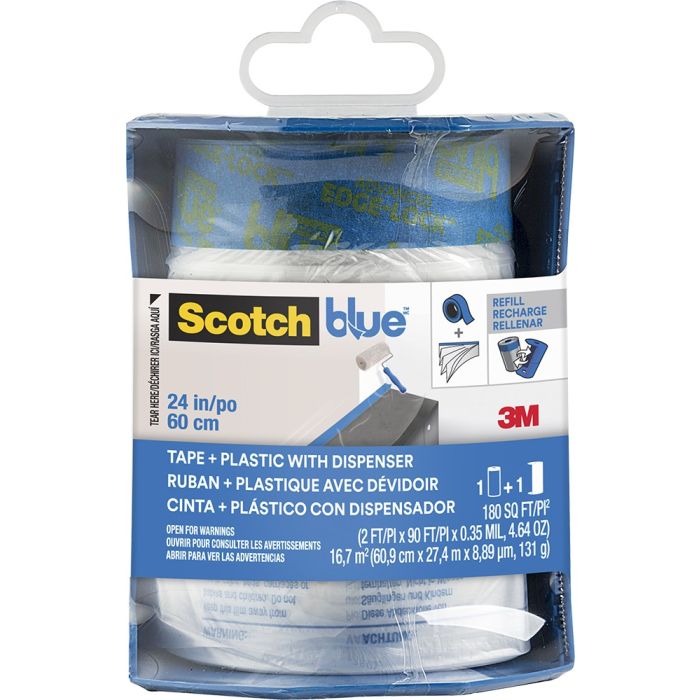 3M 24" x 90' ScotchBlue Pre-Taped Painters Plastic w/Dispenser
