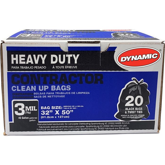 Dynamic 42 Gal 3mil Black Contractor Trash Bags (20 Pack)