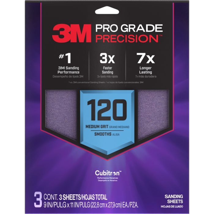 3M 9" x 11" 120 Grit Pro Grade Precision Faster Sanding Sheets (3pk)