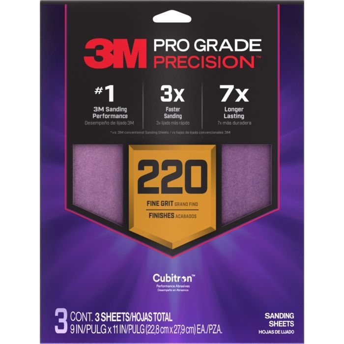 3M 9" x 11" 220 Grit Pro Grade Precision Faster Sanding Sheets (3pk)