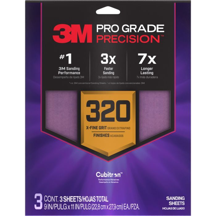 3M 9" x 11" 320 Grit Pro Grade Precision Faster Sanding Sheets (3pk)