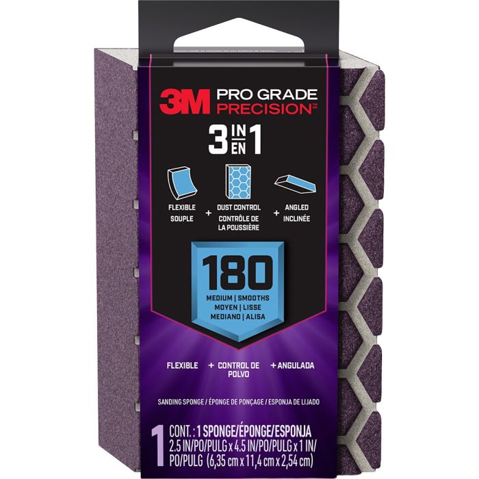 3M Med 180 Grit Pro Grade Precision 3-in-1 Sanding Sponge