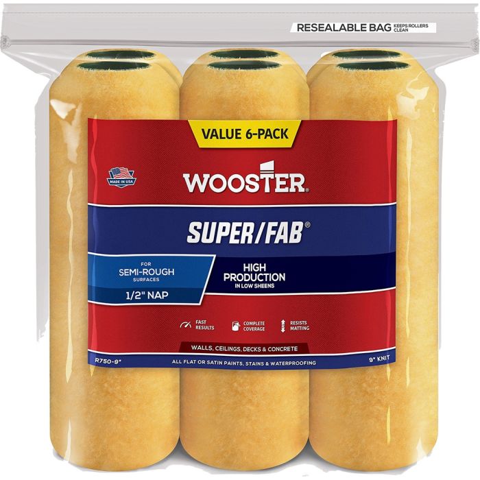 Wooster 9" x 1/2" Nap Super/Fab Roller Cover (6pk)