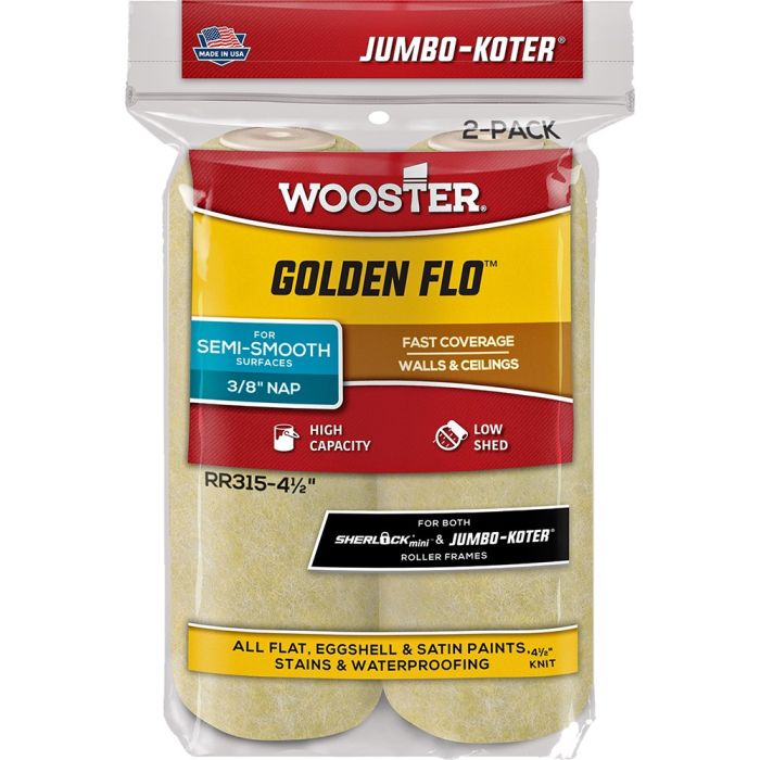 Wooster 4-1/2" x 3/8" Nap Golden Flo Jumbo-Koter Mini Roller Cover (2pk)