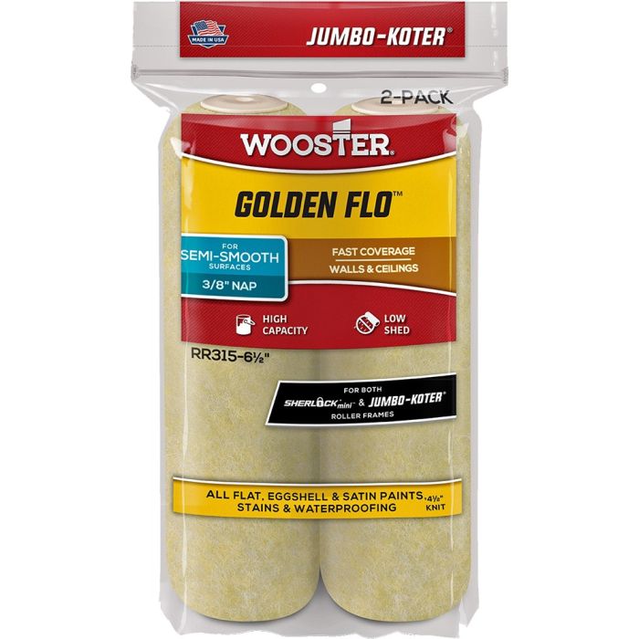 Wooster 6-1/2" Jumbo-Koter Golden Flo 3/8" Nap Mini Roller Cover 2Pk