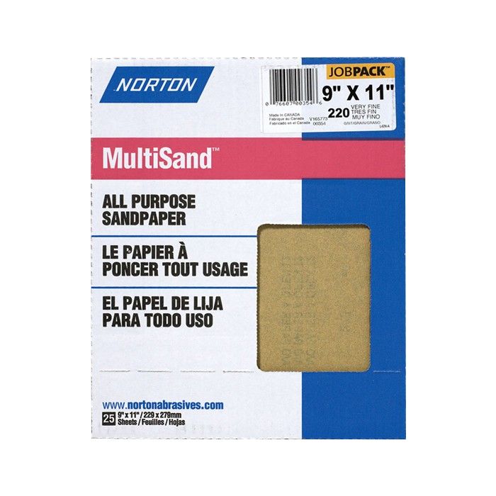 Norton 9" x 11" 220A MultiSand Paper Sheets UPC 25Pk