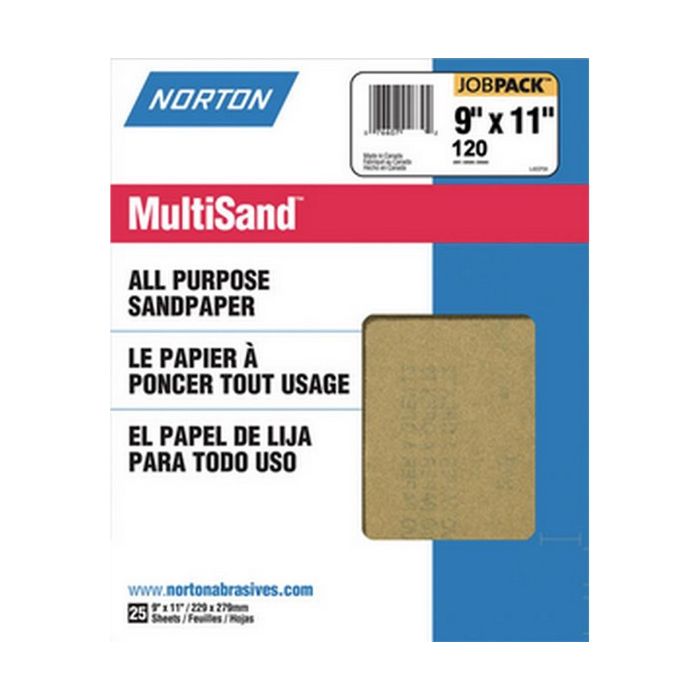 Norton 9" x 11" 120C MultiSand Paper Sheets UPC 25Pk