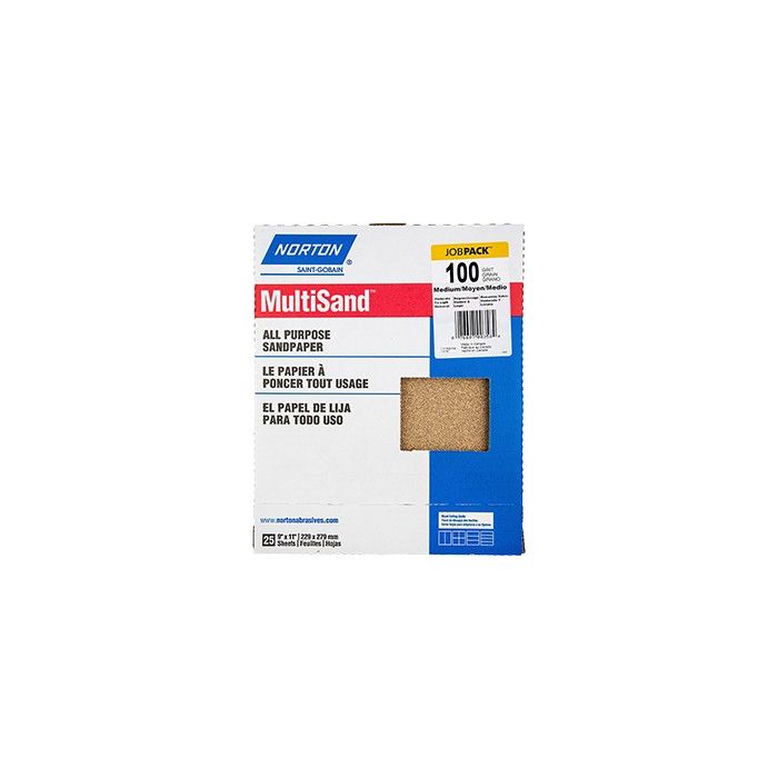 Norton 9" x 11" 100C MultiSand Paper Sheets UPC 25Pk
