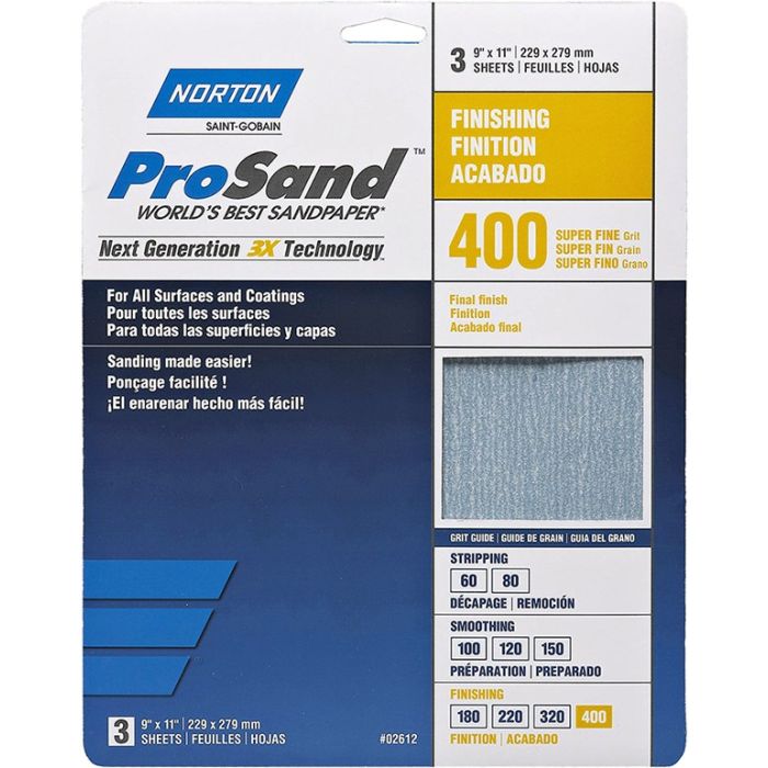 Norton 9" x 11" 400 ProSand Paper Sheets 3pk