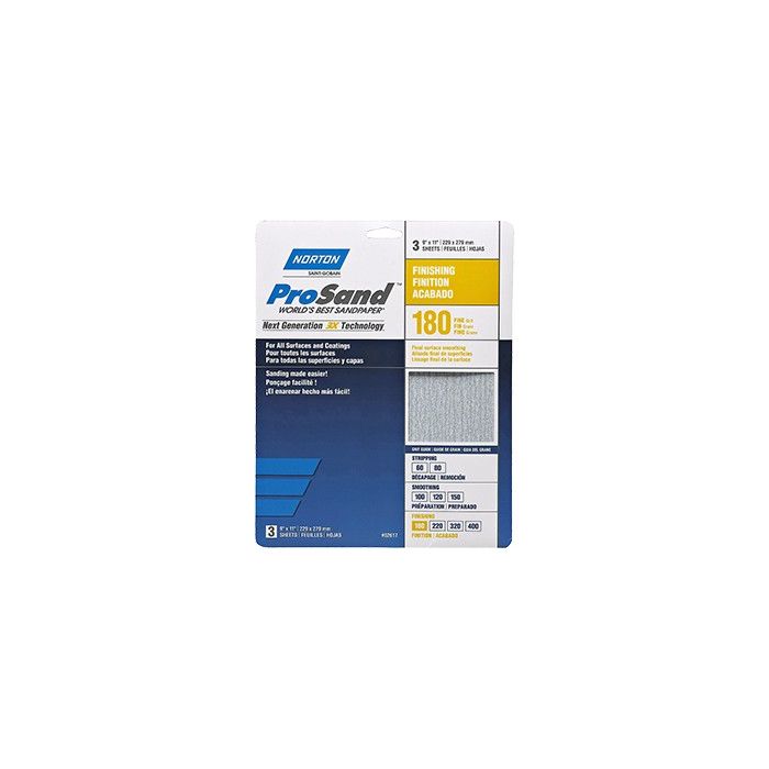 Norton 9" x 11" 180 ProSand Paper Sheets 3Pk