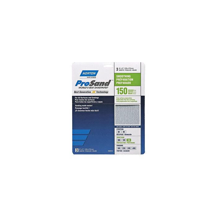 Norton 9" x 11" 150 ProSand Paper Sheets 3Pk