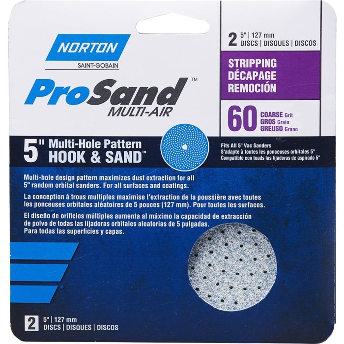 Norton 5" P60 ProSand Multi-Air Cyclonic Paper H&L Vac Disc 2Pk