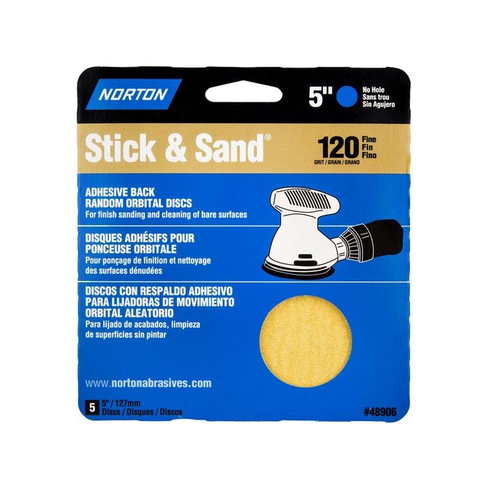 Norton 5" No Hole 120 Stick & Sand Paper Disc 5Pk