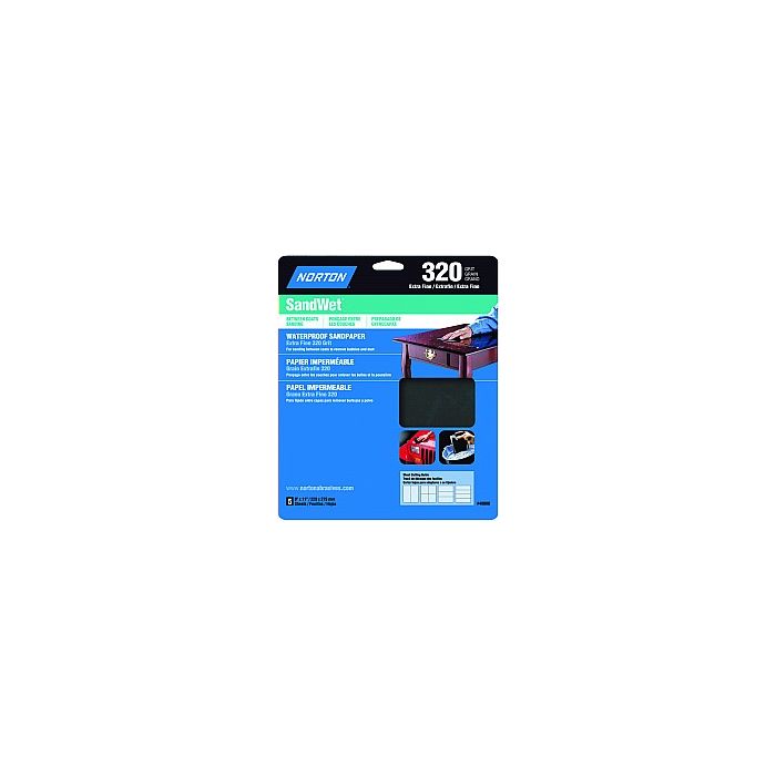 Norton 9" x 11" 320 SandWet Waterproof Paper Sheet 5Pk