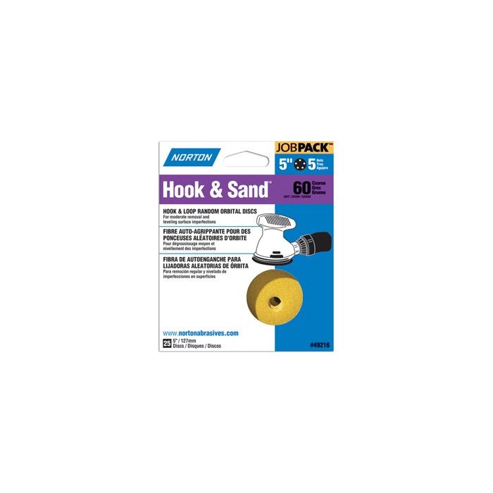Norton 5" 8 Hole P220 Hook & Sand Paper H&L Vac Disc 25pk