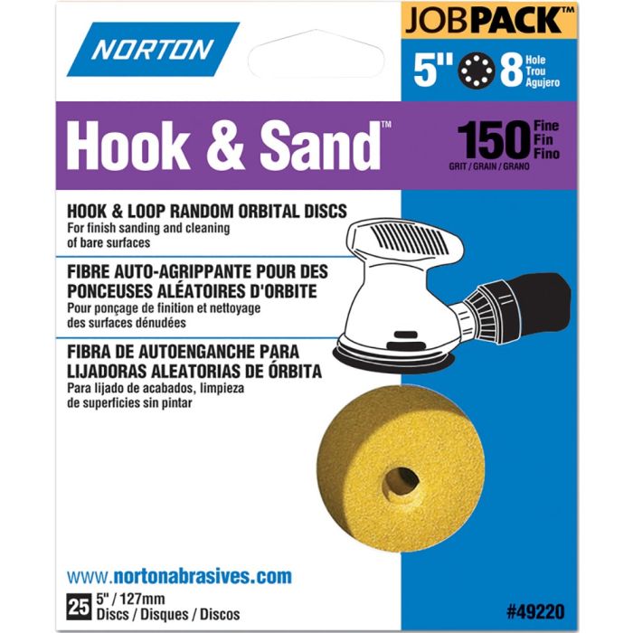 Norton 5" 8 Hole P150 Hook & Sand Paper H&L Vac Disc 25pk
