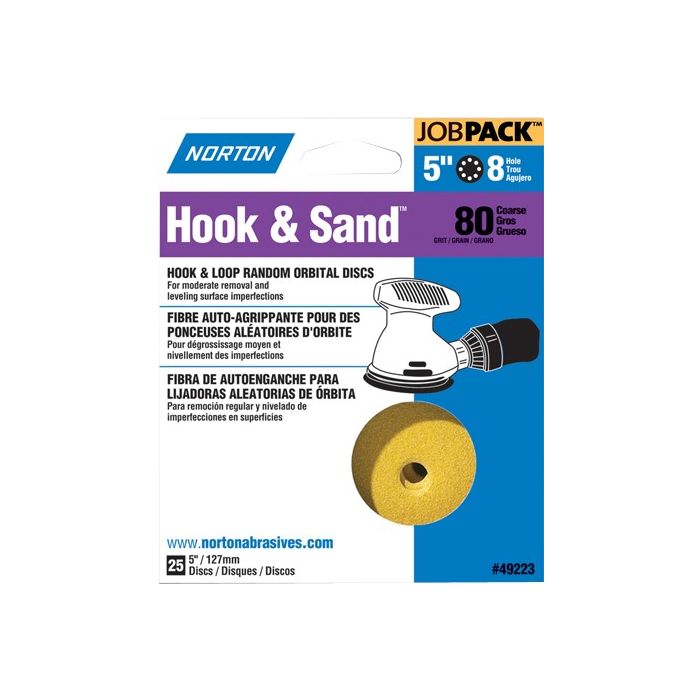 Norton 5" 8 Hole P80 Hook & Sand Paper H&L Vac Disc 25pk